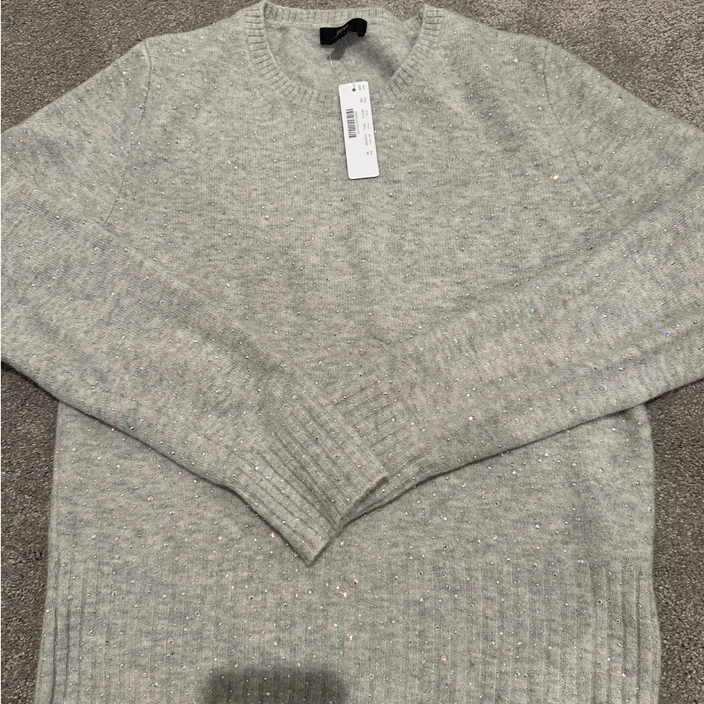 J Crew sparkle gemstone crew neck sweater size medium gray grey silver